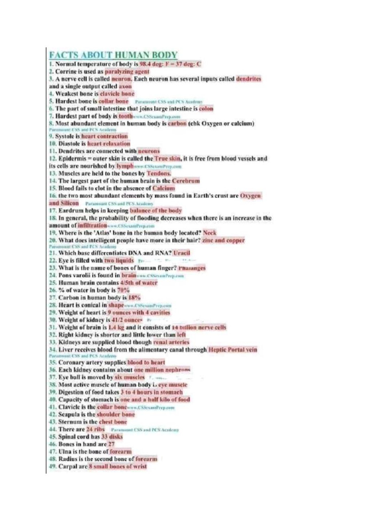 Bio Human Body Trivia | PDF
