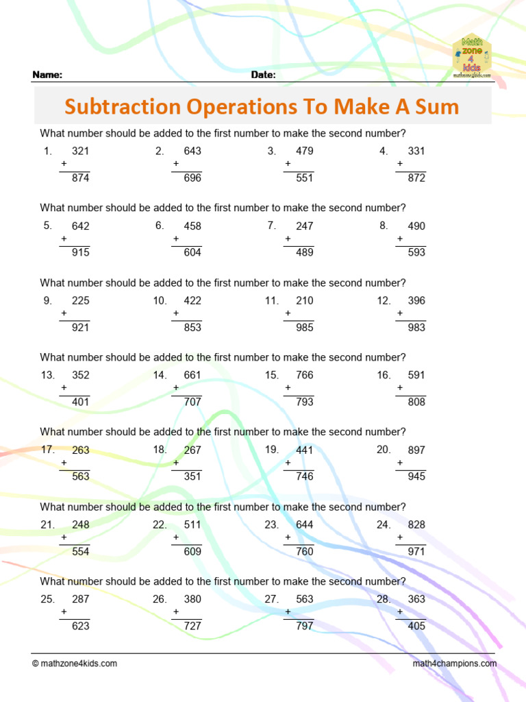 Subtraction Problems for Addition Practice | PDF | Chess | Chess Theory