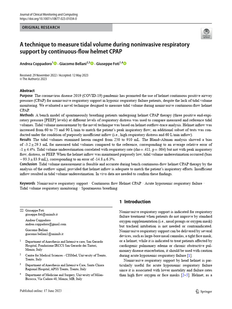 Tidal Volume Measurement in Helmet CPAP | PDF | Intensive Care Medicine ...