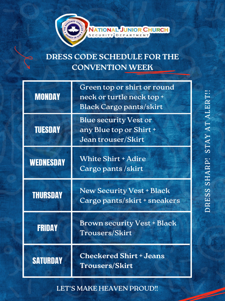 Convention Week Dress Code Schedule | PDF
