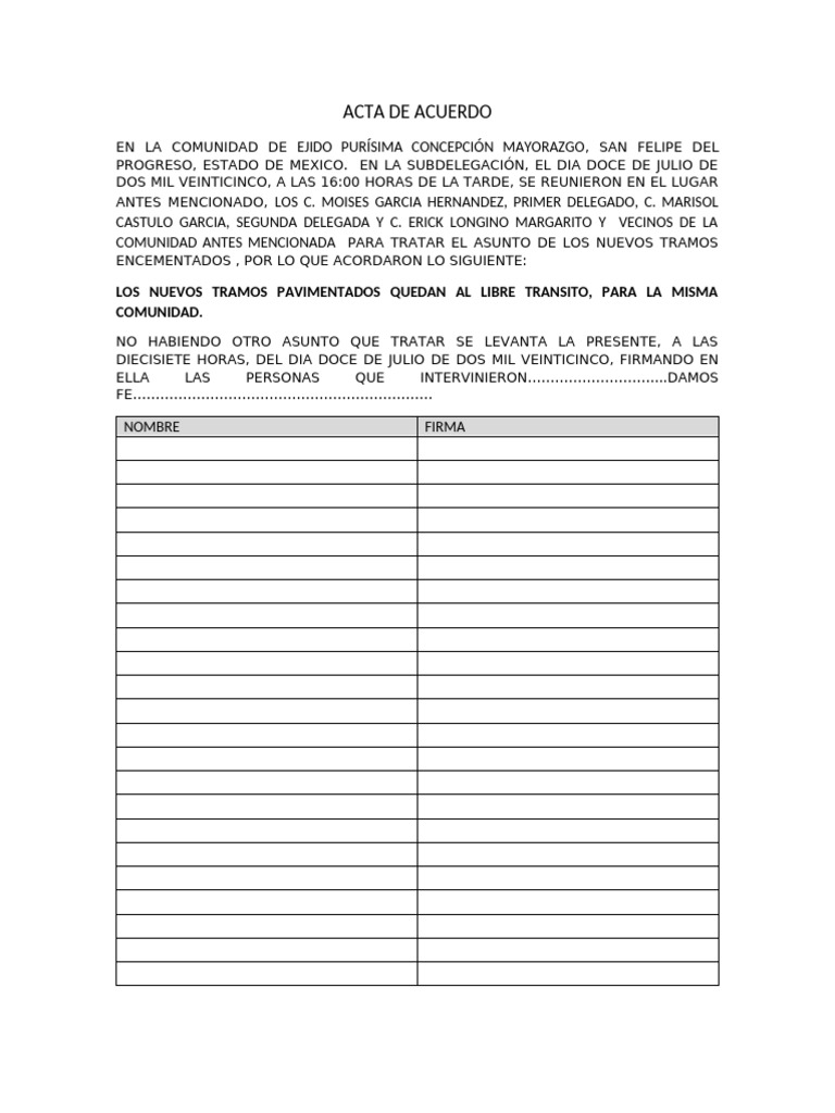 Acta de Acuerdo | PDF