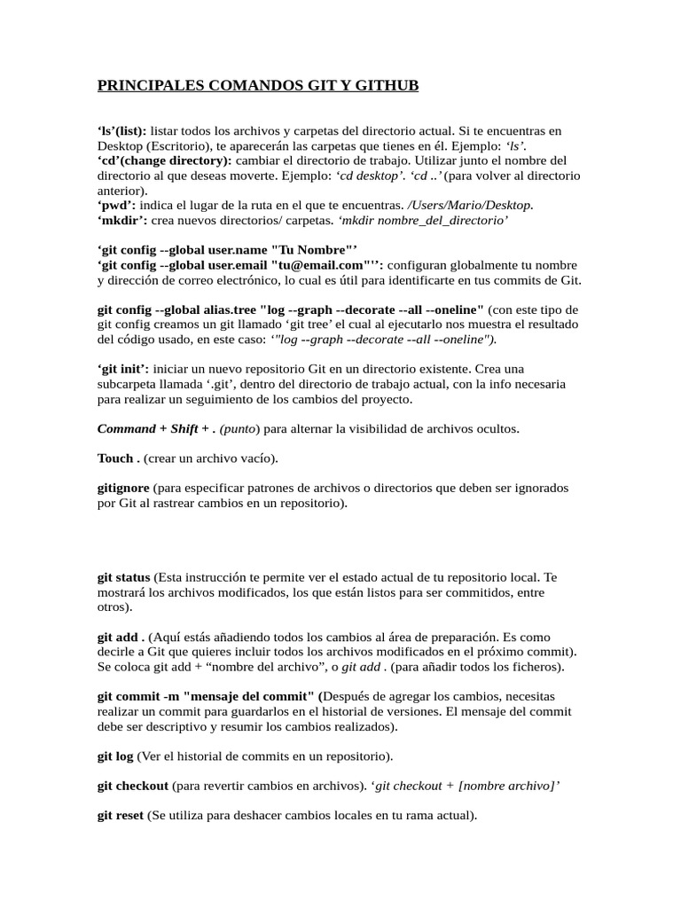 Comandos Esenciales de Git y GitHub | PDF | Desarrollo de software ...