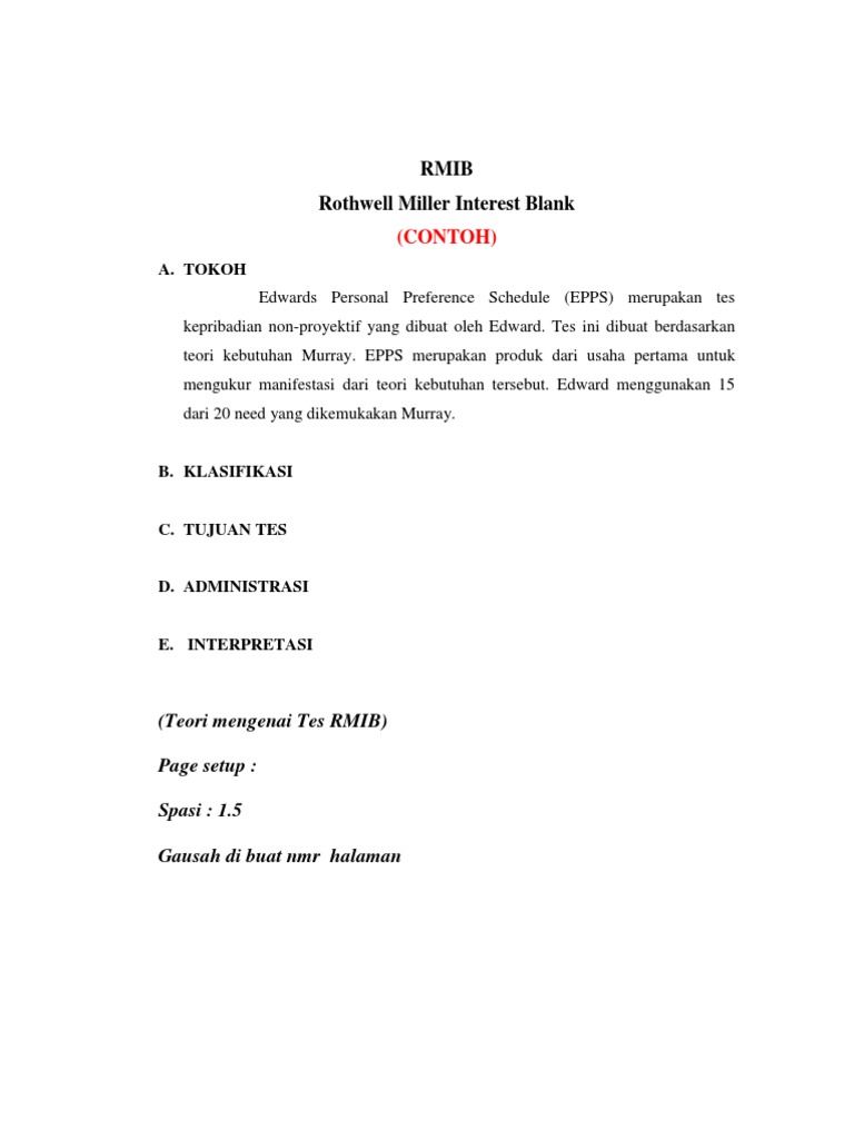 Panduan Tes RMIB dan Interpretasinya | PDF