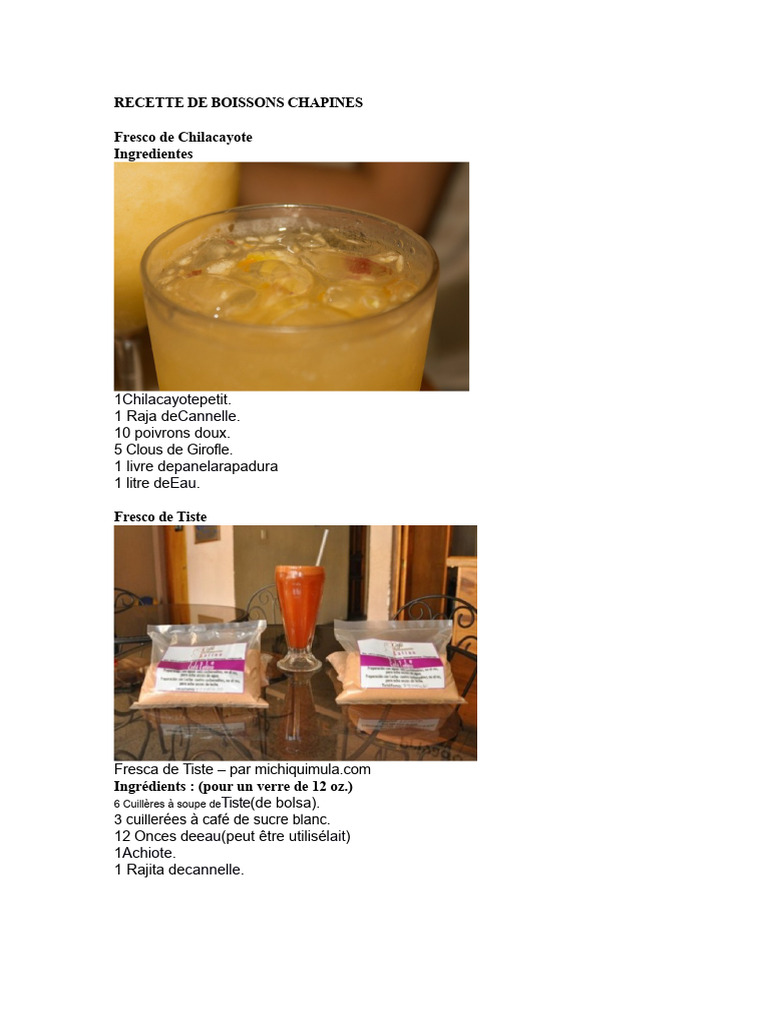 Recette de Fresco de Tiste | PDF | Boisson | Nourritures