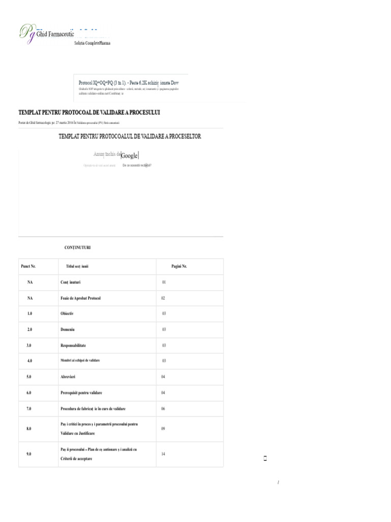 TEMPLATE PENTRU PROTOCOLUL DE VALIDARE A PROCESELOR - Ghid Farmaceutic ...