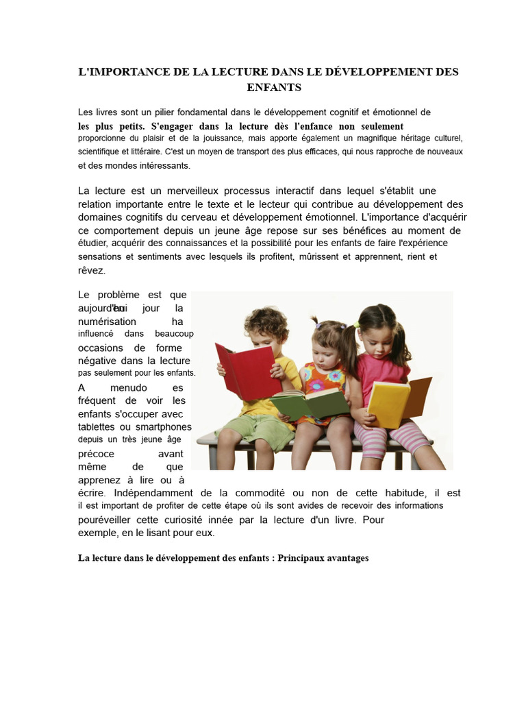 Importance de la lecture chez les enfants | PDF | Syllabe | Linguistique