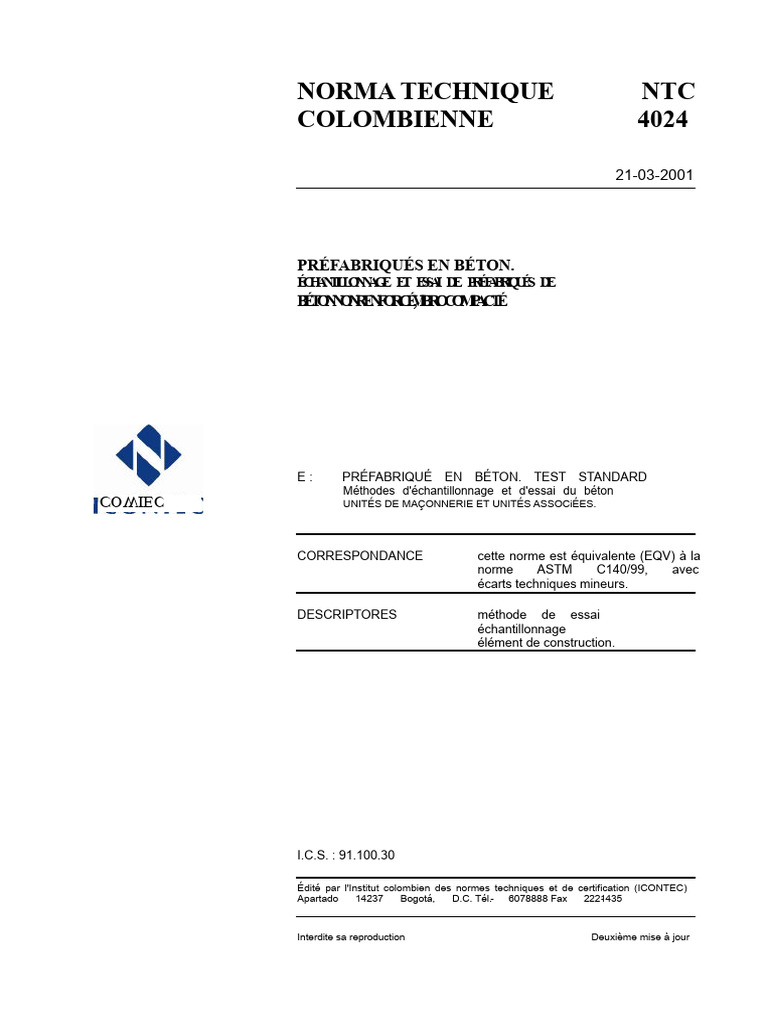 Échantillonnage et essai béton NTC 4024 | PDF | Béton | Sphère