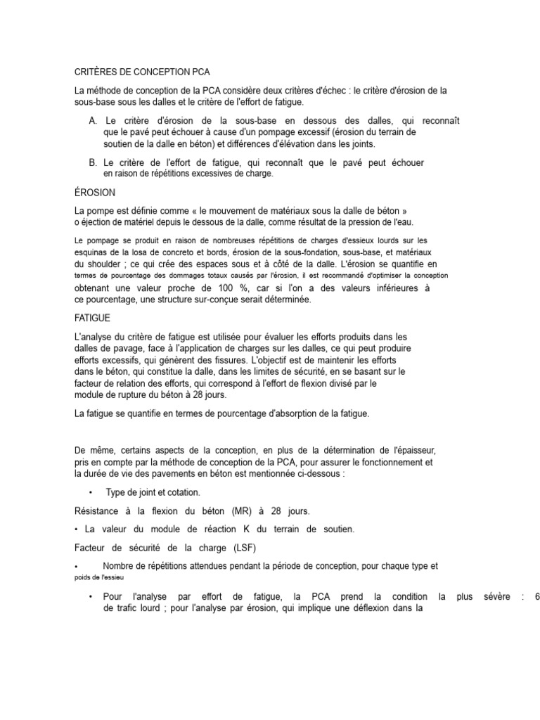 Critères de conception pour la PCA | PDF | Fatigue (matériau) | Camion