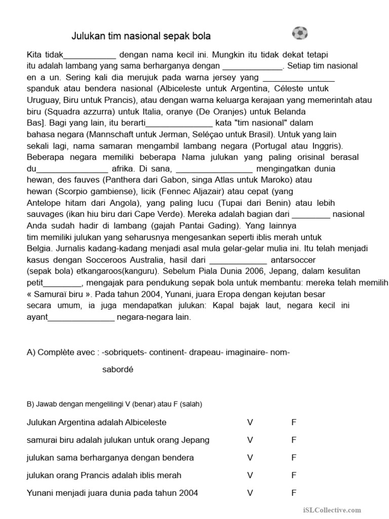 Julukan Timnas Sepak Bola Dunia | PDF