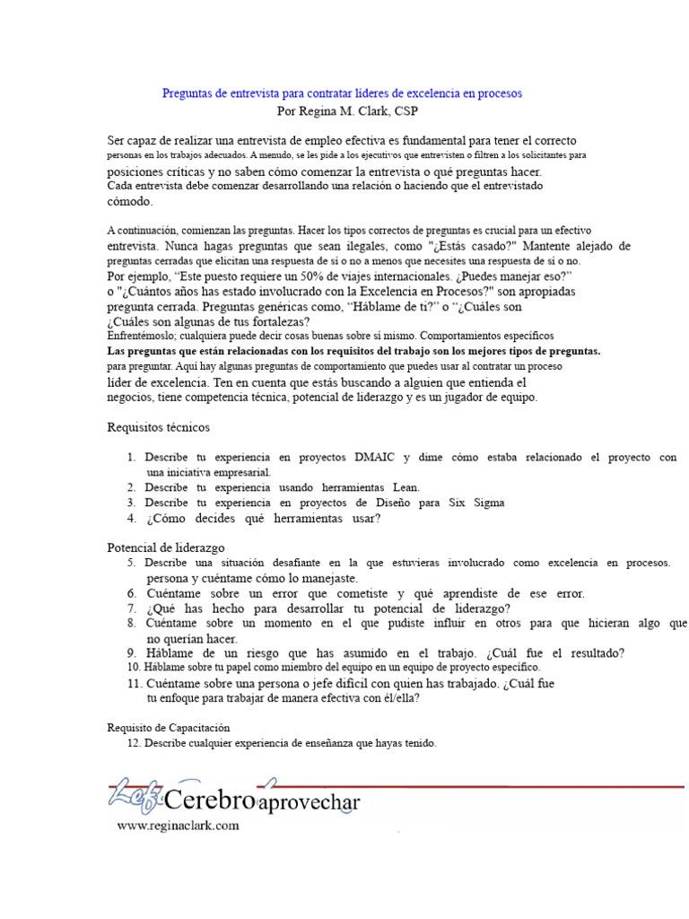 Preguntas de Entrevista para Contratar Líderes en La Excelencia de ...