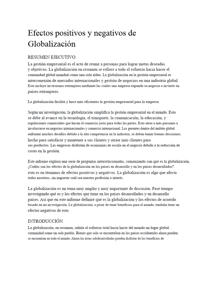 Efectos de la Globalización en Negocios | PDF | Globalización | El ...