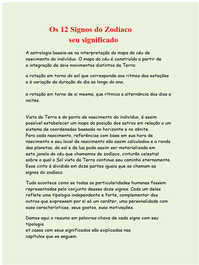 Signos do Zodíaco e Seus Significados | PDF | Signo do zodíaco | Zodíaco