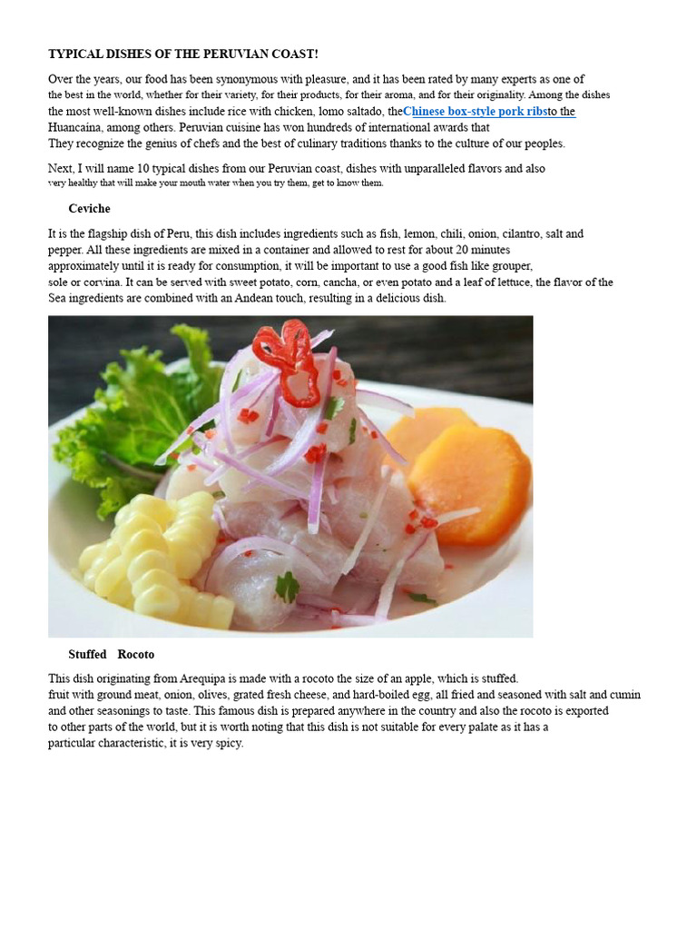 Top 10 Dishes of Peruvian Coast | PDF | Foods | Cuisine