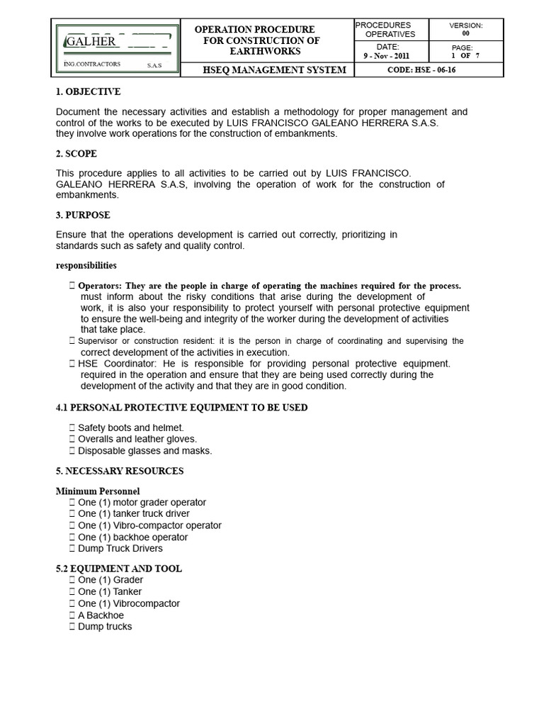 Hse-06-16 Operational Procedure for Embankment Construction | PDF ...