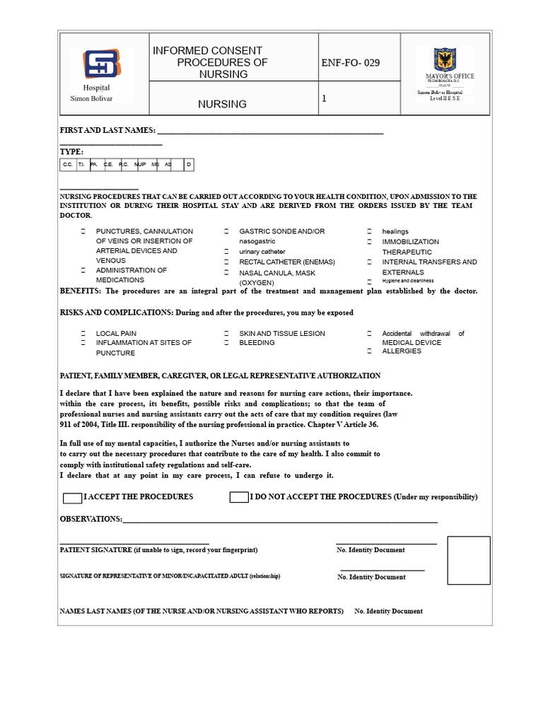 Informed Consent for Nursing Procedures | PDF | Identity Document | Patient
