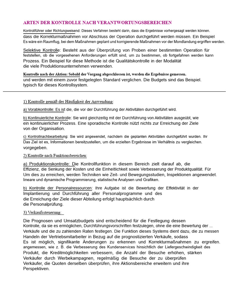 Arten Von Kontrollen Nach Verantwortungsbereichen | PDF