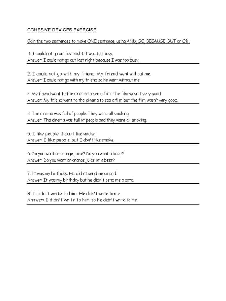 Cohesive Devices Exercise Odette PDF Sentence (Linguistics) Syntax