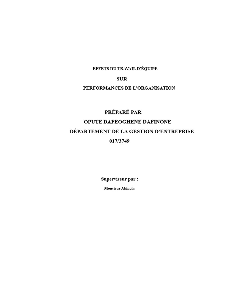 Impact du travail d'équipe sur la performance | PDF | Motivation | Motivant