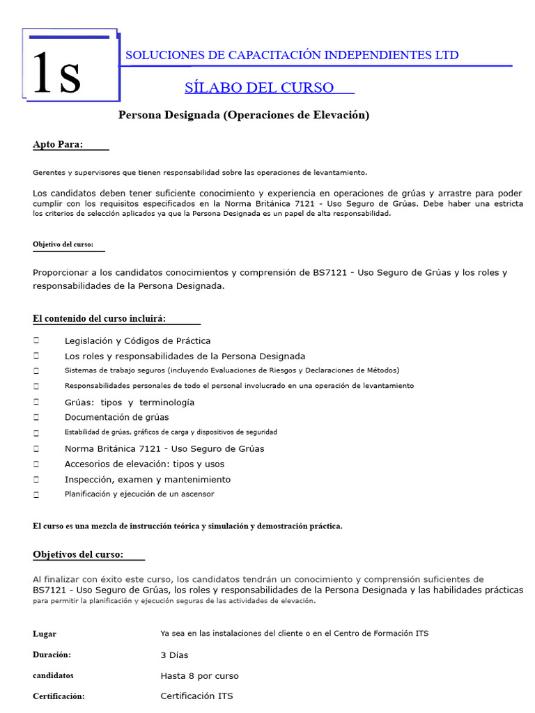Curso de Persona Designada en Elevación | PDF