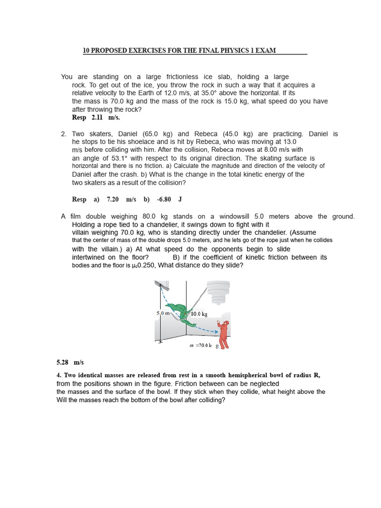 Final Physics 1 Exam Exercises | PDF | Force | Mass