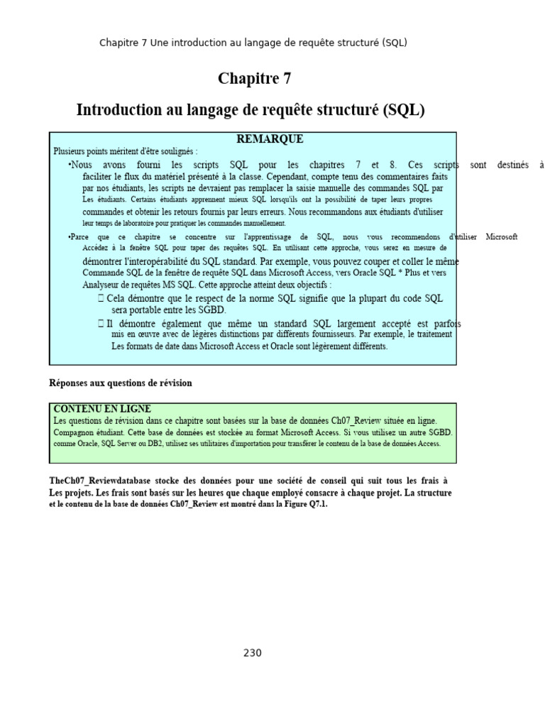 Introduction au langage SQL et exercices | PDF | SQL | Bases de données
