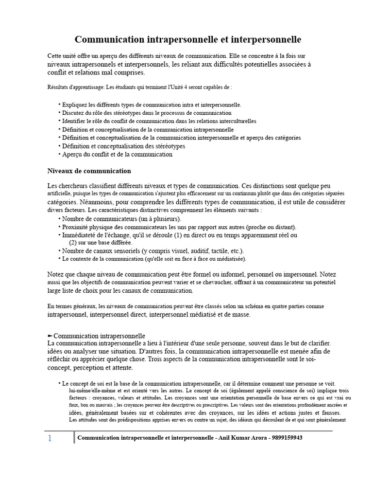 Communication intra et interpersonnelle | PDF | Résolution de conflit ...