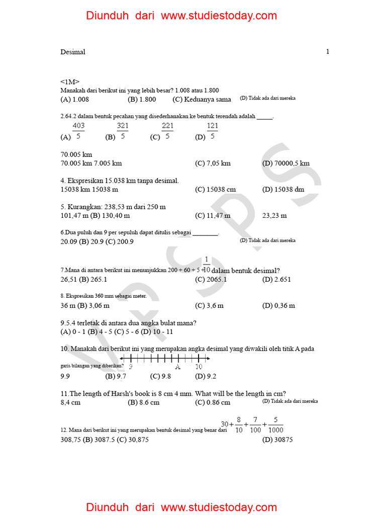 Soal Latihan Desimal dan Pecahan | PDF