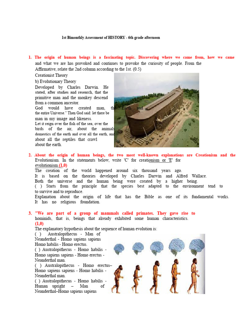 1st Bimonthly Assessment of HISTORY - 6th Grade Afternoon | PDF | Homo ...