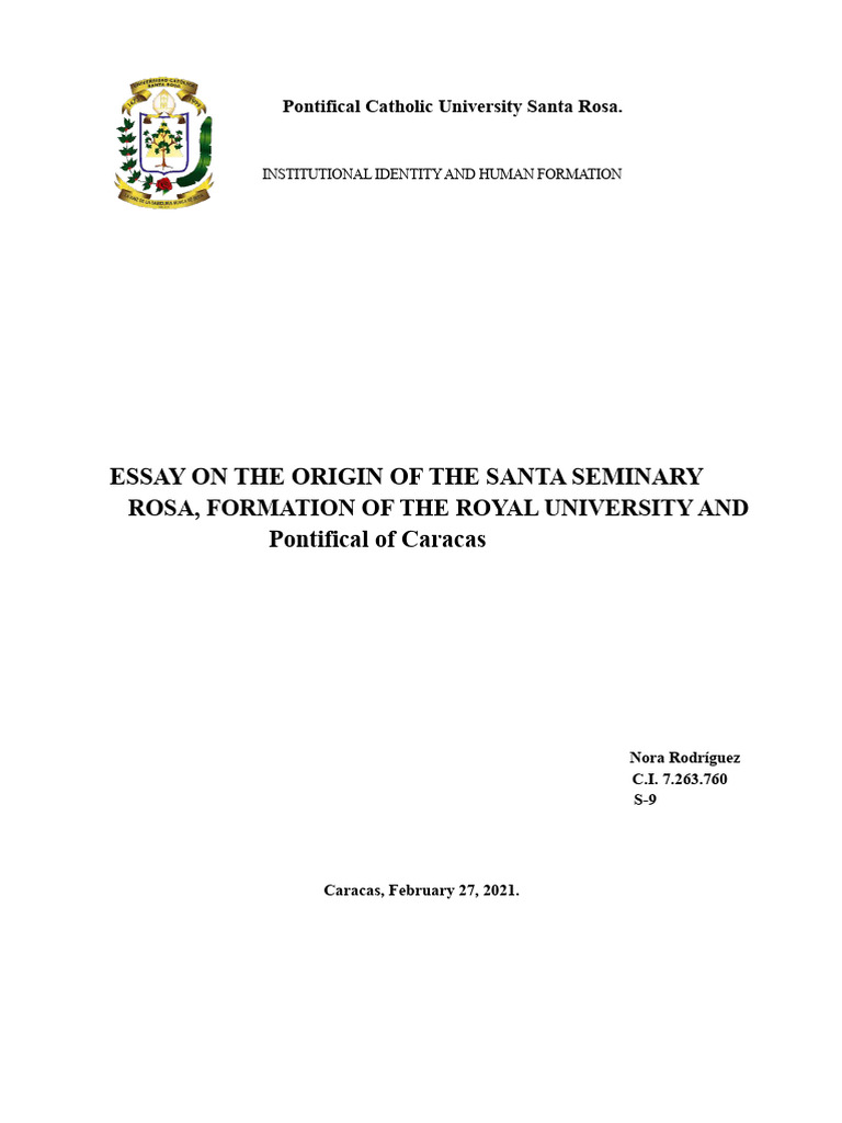 Essay on the Origin of the Santa Rosa Seminary and the Royal and ...