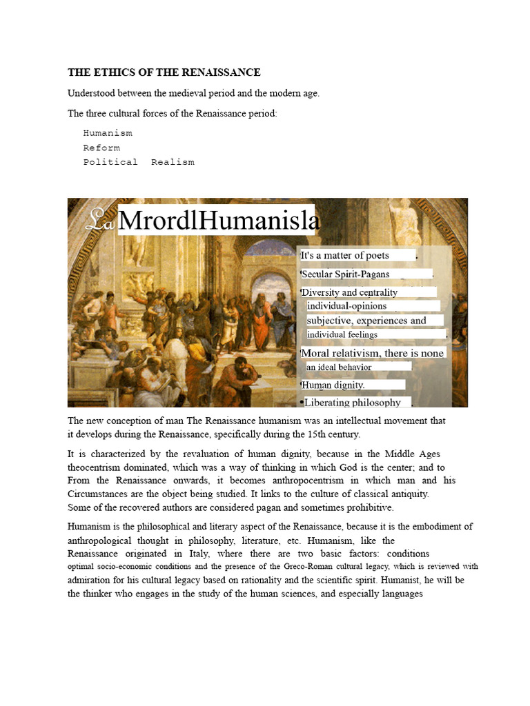 Renaissance Humanism and Ethics Explained | PDF | Humanism | Renaissance