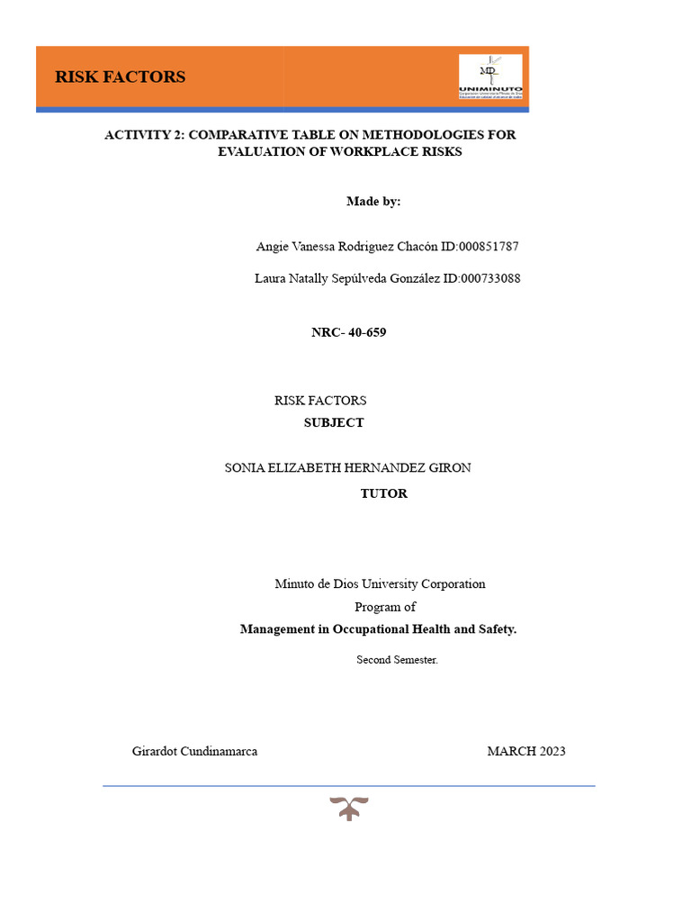 Comparative Table of Risk Evaluation Methods | PDF | Occupational ...