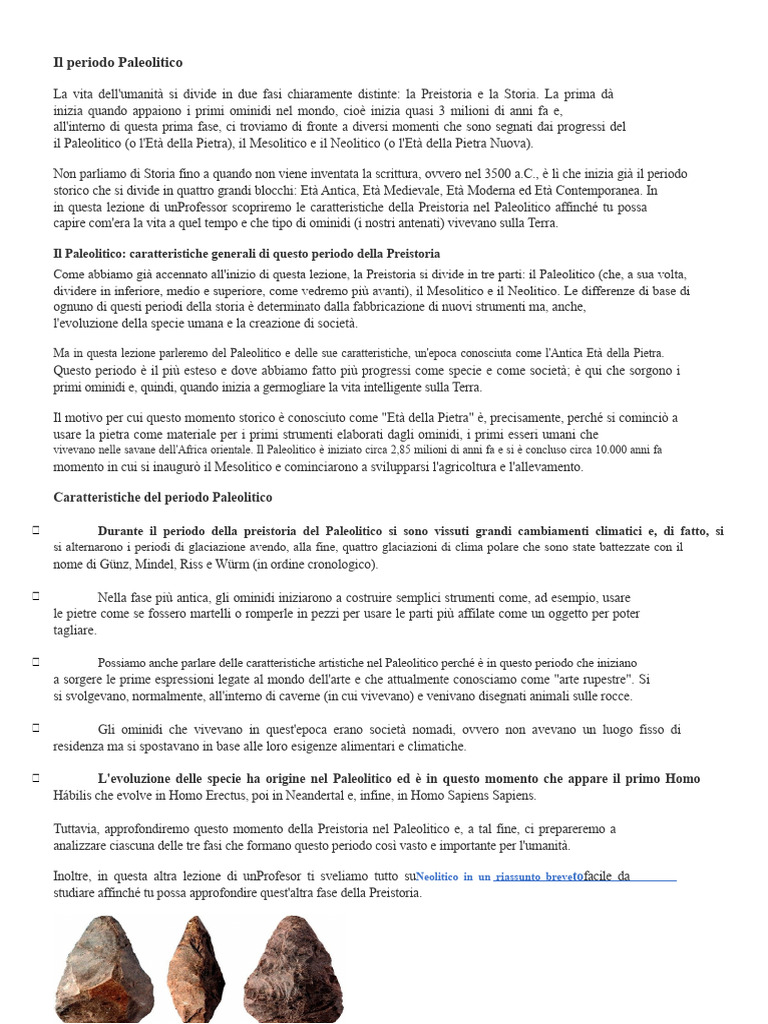 Il Periodo Paleolitico. Neolitico e I Metalli | PDF