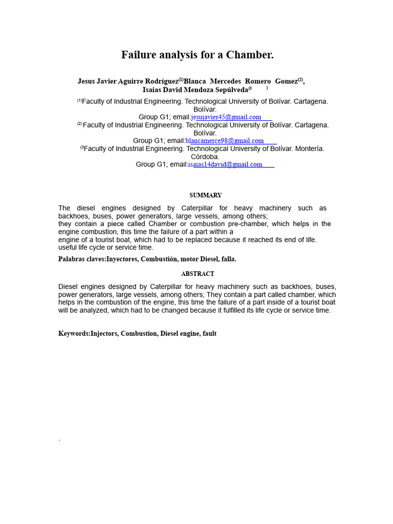 Diesel Engine Chamber Failure Analysis | PDF | Fuel Injection | Engines