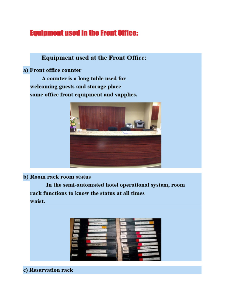 Equipment Used in The Front Office | PDF