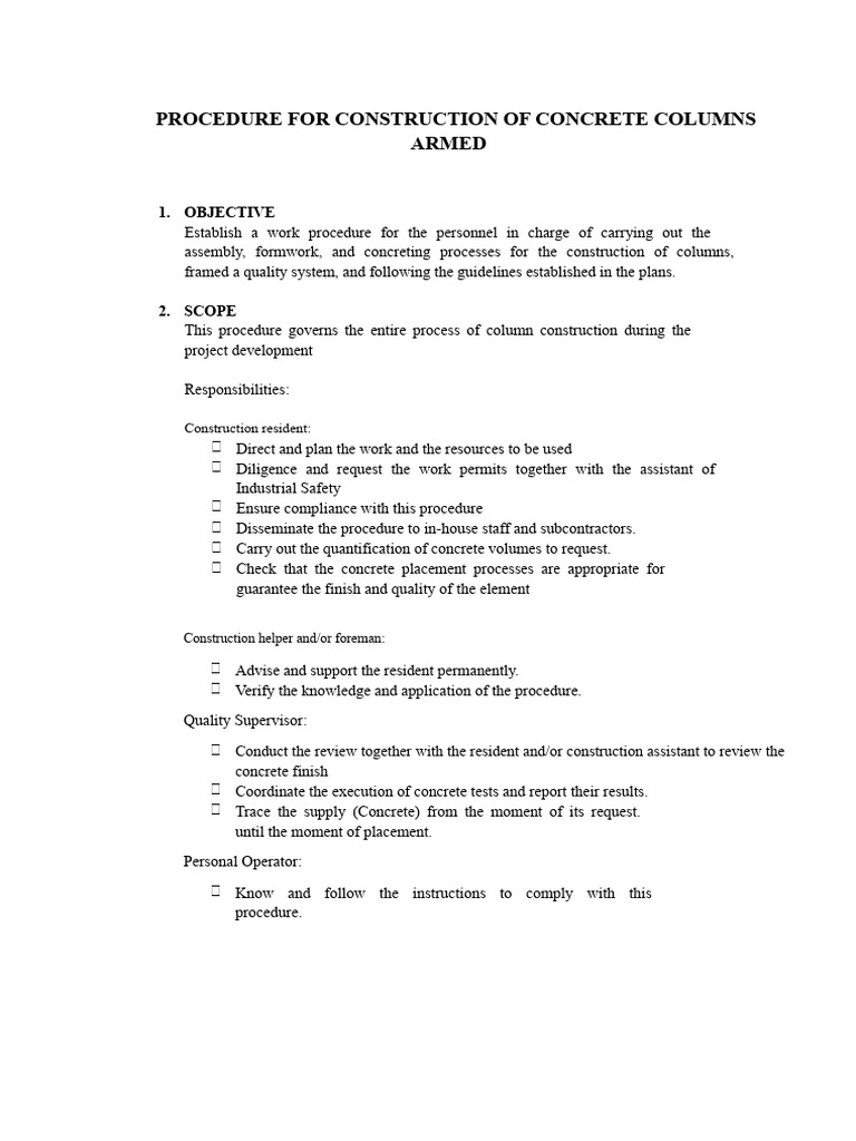 Concrete Column Construction Procedure | PDF | Concrete | Mechanical ...