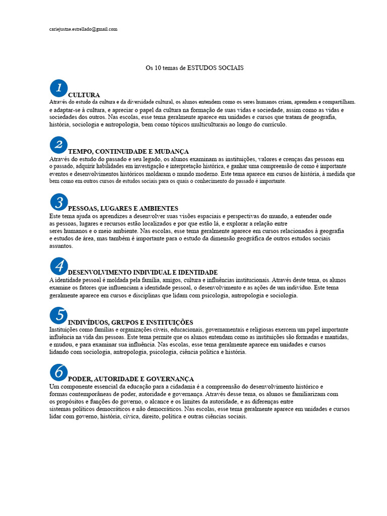 10 Temas Fundamentais em Estudos Sociais | PDF | Sociedade | Sociologia