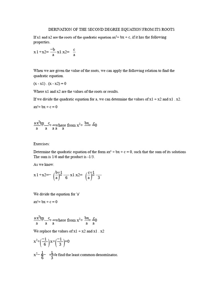 5 - 10mo - Obtaining The Quadratic Equation From Its Roots | PDF ...