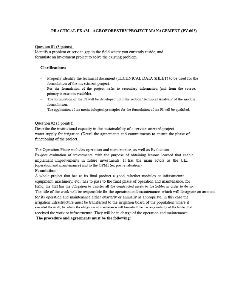 Agroforestry Project Management Exam Guide | PDF | Evaluation | Project ...