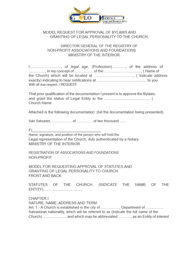 Church Bylaws Approval Request Template | PDF | United Nations General ...