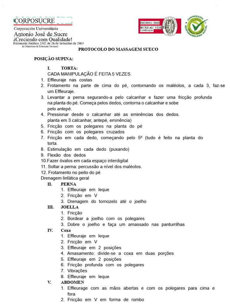 Protocolo de Massagem Sueca Completo | PDF | Massagem | Membros (anatomia)