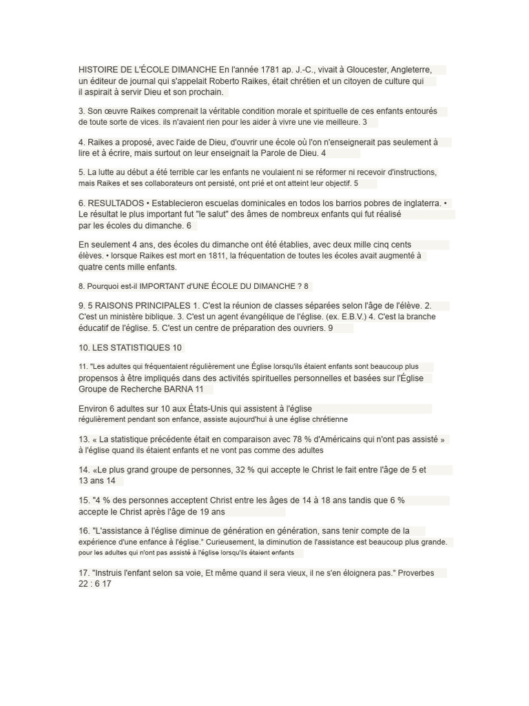 Histoire et Importance de l'École du Dimanche | PDF | École du dimanche ...