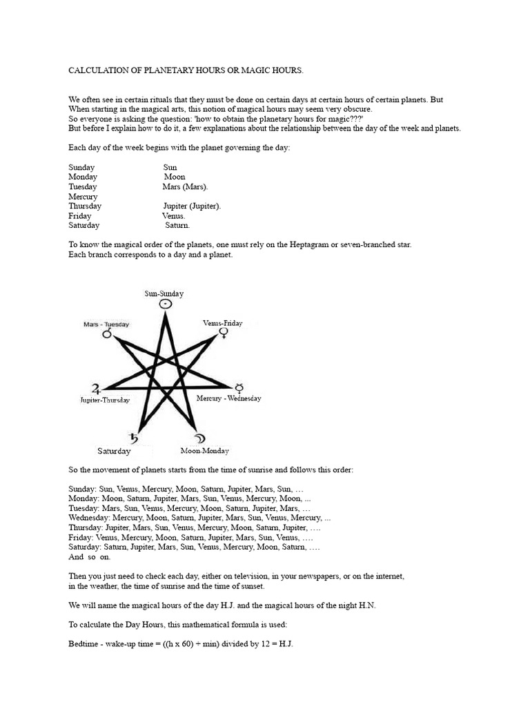 CALCULATION OF PLANETARY HOURS OR MAGIC HOURS - All Levels | PDF ...