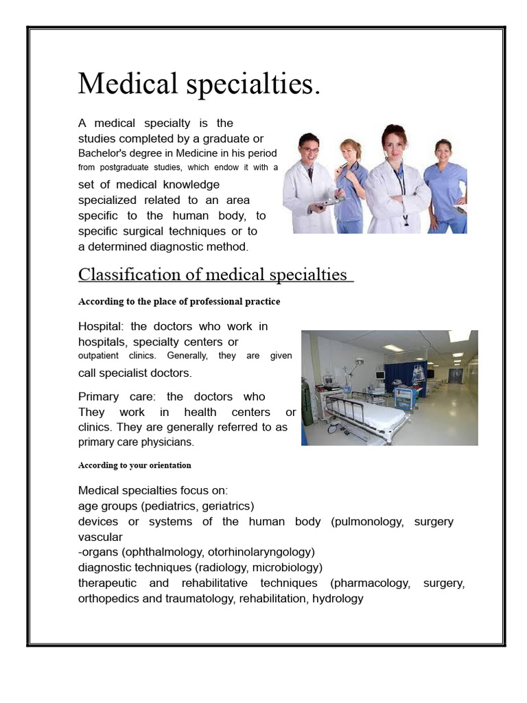 Overview of Medical Specialties | PDF | Oncology | Surgery