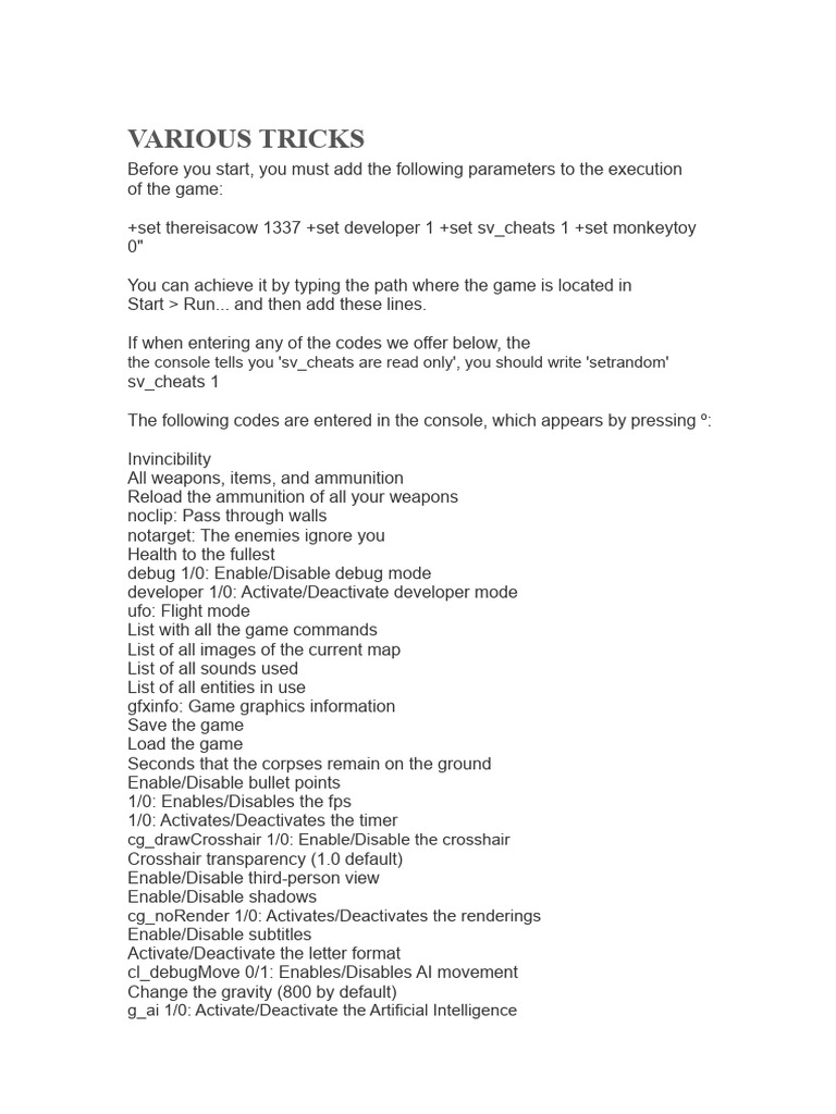 Call of Duty 1 Console Commands Guide | PDF | Video Games | Gaming