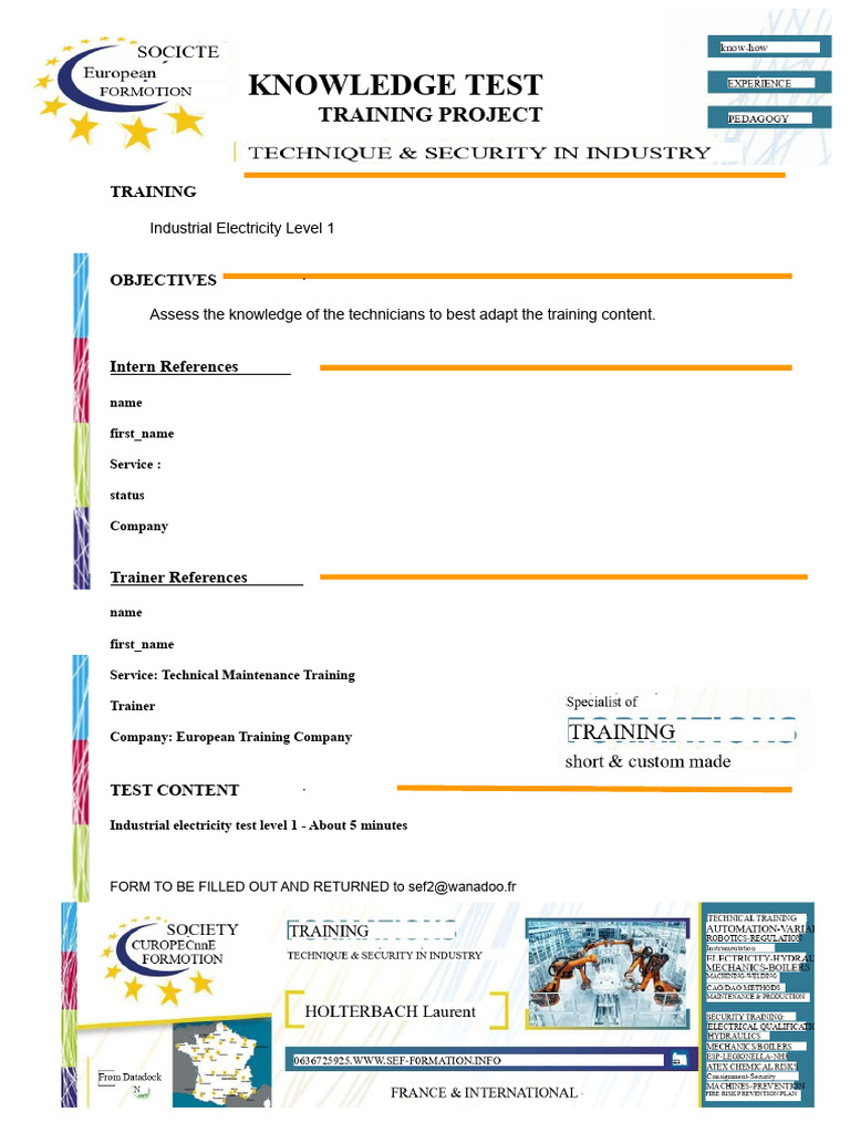 Industrial Electricity Level 1 Knowledge Test | PDF | Electric ...