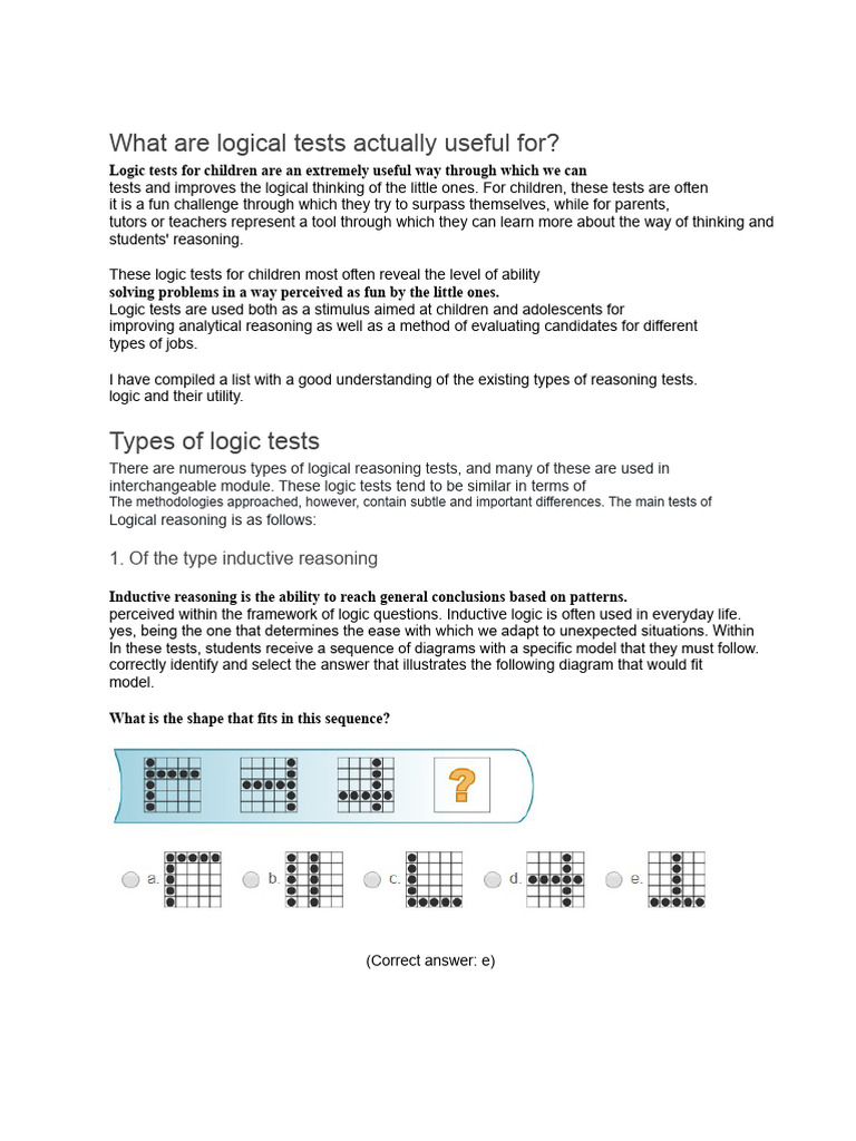 Benefits of Logic Tests for Kids | PDF | Reason | Logic
