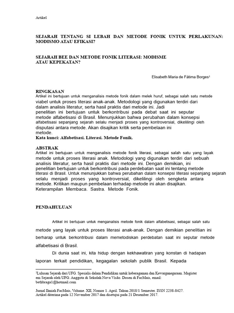 Metode Fonik dalam Literasi Anak Brasil | PDF
