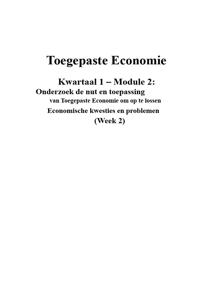 Toepassing Economie Kwartaal 1 Module 2 Week2 | PDF