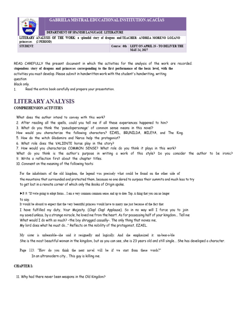 Literary Analysis: A Wonderful Story of Dragons and Princesses | PDF