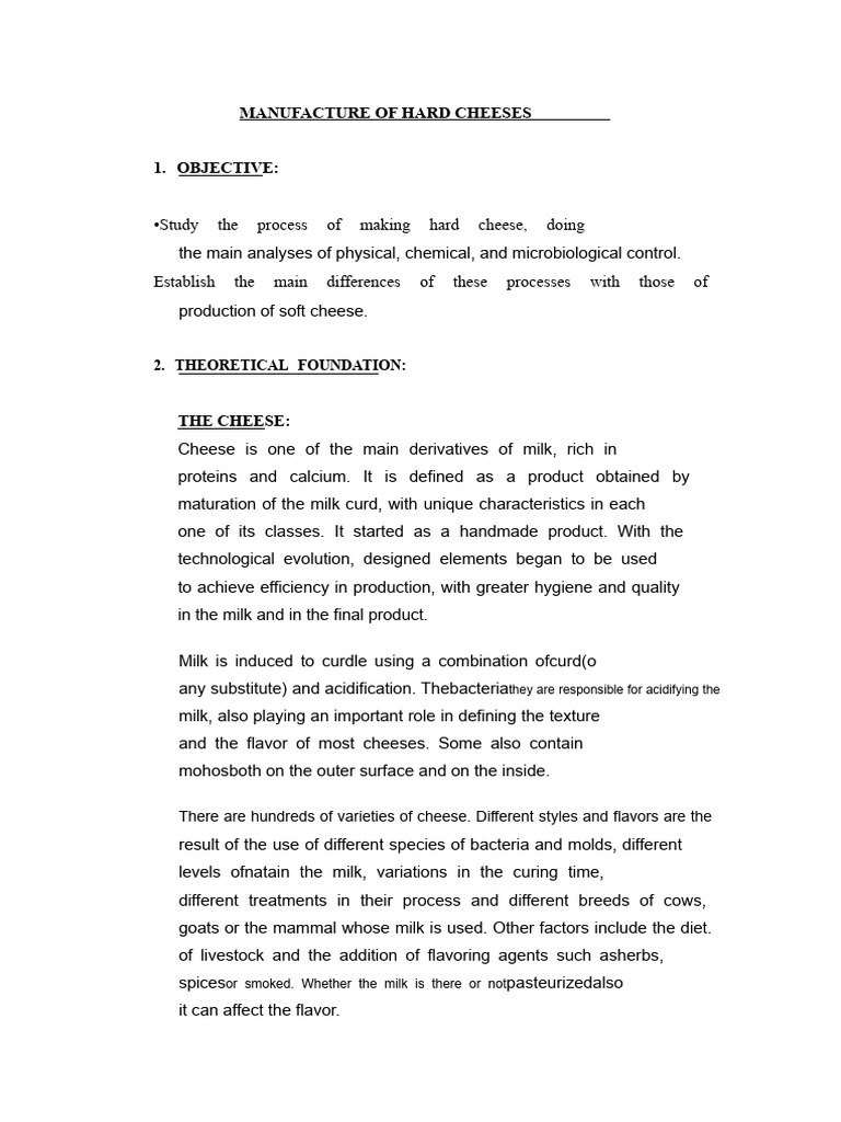 Hard Cheese Manufacturing Process Guide | PDF | Cheese | Milk